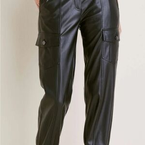 Faux Leather Black Cargo Pants
